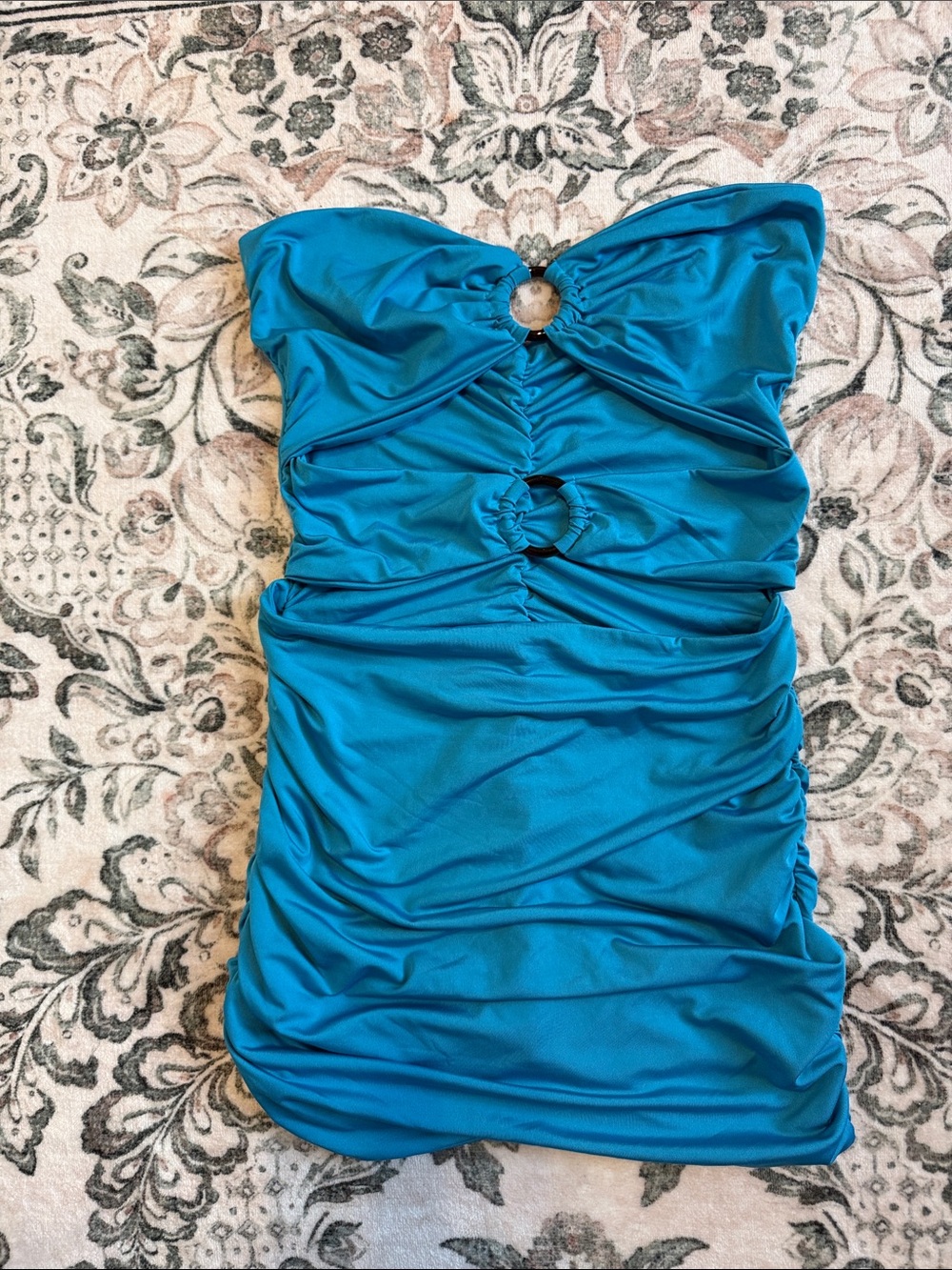 SHEIN Teal Blue Strapless Ruched Tube Dress with Ring Accents